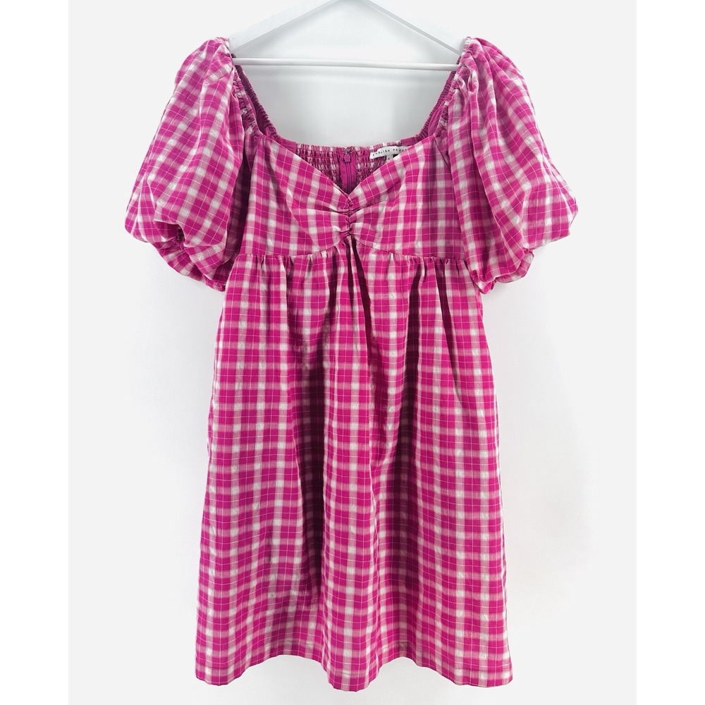 English Factory Dress Womens Sz L Pink Gingham Cottagecore Puff Sleeve Q1026